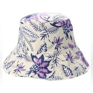 Hat Attack Bucket Hat 100% Cotton Floral Outdoor Hiking Ivory Purple Bea…
